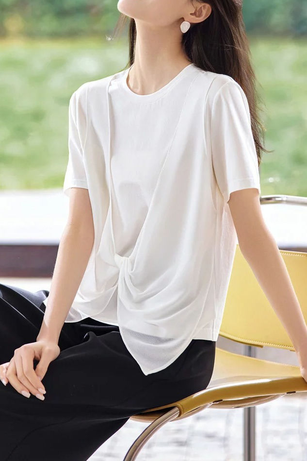 Casual Twist Fake Two-Piece T-Shirt - liwisi