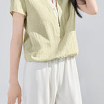 Casual Color Block Fake Two-Piece Linen Shirt - liwisi