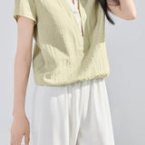 Casual Color Block Fake Two-Piece Linen Shirt - liwisi
