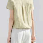 Casual Color Block Fake Two-Piece Linen Shirt - liwisi