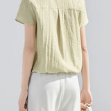 Casual Color Block Fake Two-Piece Linen Shirt - liwisi