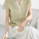 Casual Color Block Fake Two-Piece Linen Shirt - liwisi