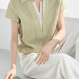 Casual Color Block Fake Two-Piece Linen Shirt - liwisi
