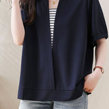 Casual Striped Fake Two-Piece T-Shirt - liwisi