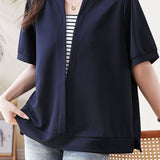 Casual Striped Fake Two-Piece T-Shirt - liwisi