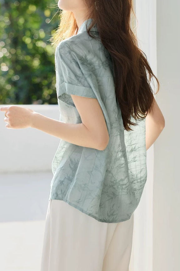 Elegant Commuter Folded Drop Shoulder Printed Shirt - liwisi