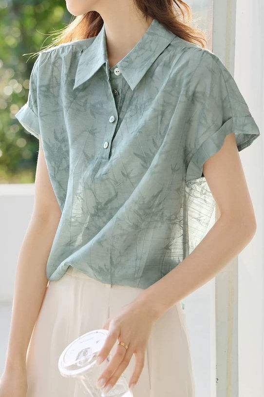 Elegant Commuter Folded Drop Shoulder Printed Shirt - liwisi