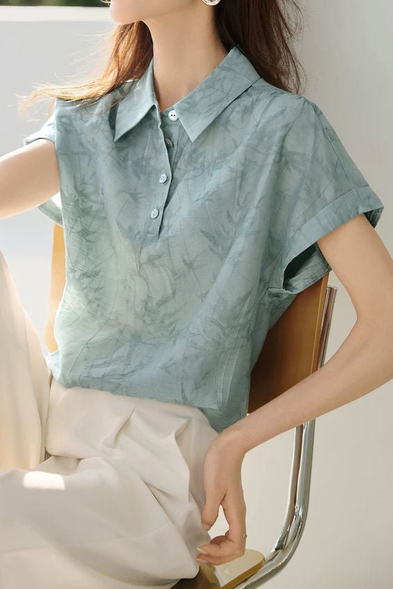 Elegant Commuter Folded Drop Shoulder Printed Shirt - liwisi