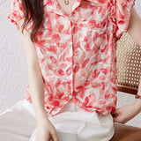 Elegant Ruffled Flutter Sleeve Printed Shirt - liwisi