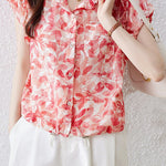 Elegant Ruffled Flutter Sleeve Printed Shirt - liwisi