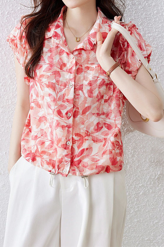 Elegant Ruffled Flutter Sleeve Printed Shirt - liwisi