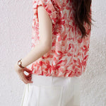 Elegant Ruffled Flutter Sleeve Printed Shirt - liwisi