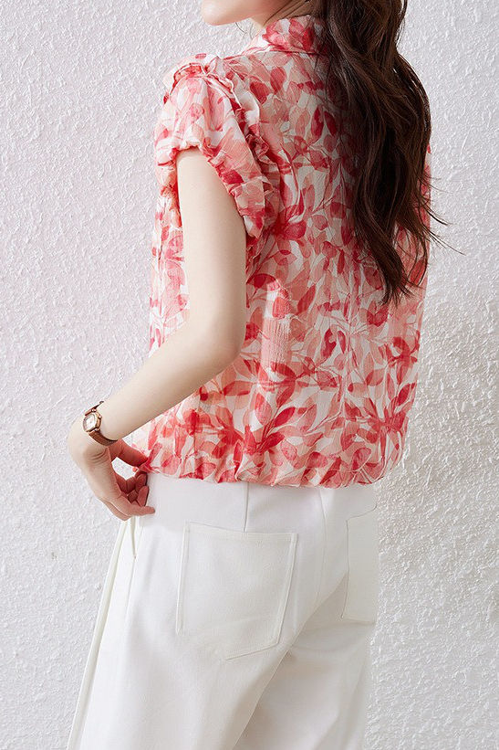 Elegant Ruffled Flutter Sleeve Printed Shirt - liwisi