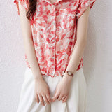Elegant Ruffled Flutter Sleeve Printed Shirt - liwisi
