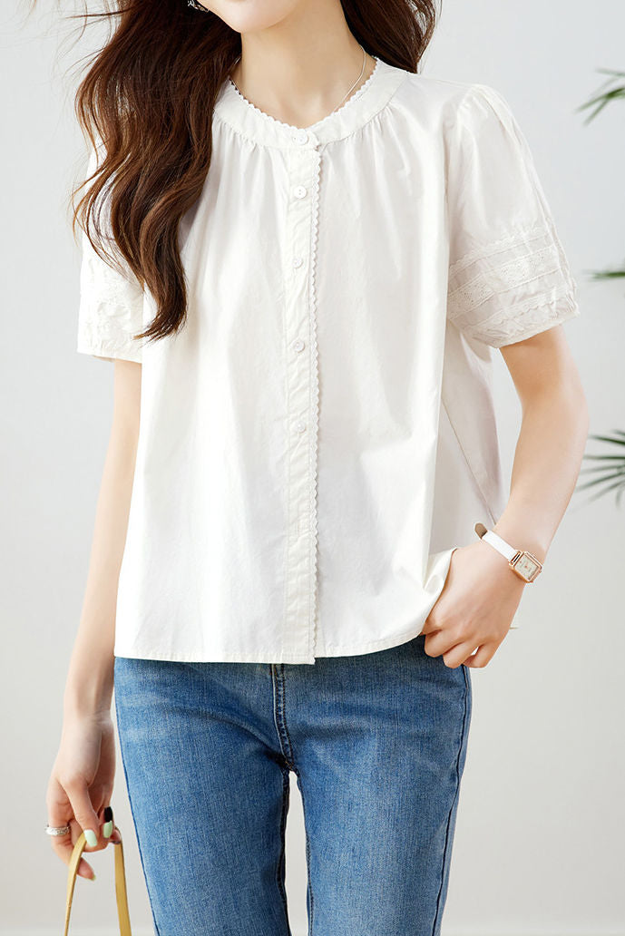Elegant Commuter Lace Trim Shirt - liwisi