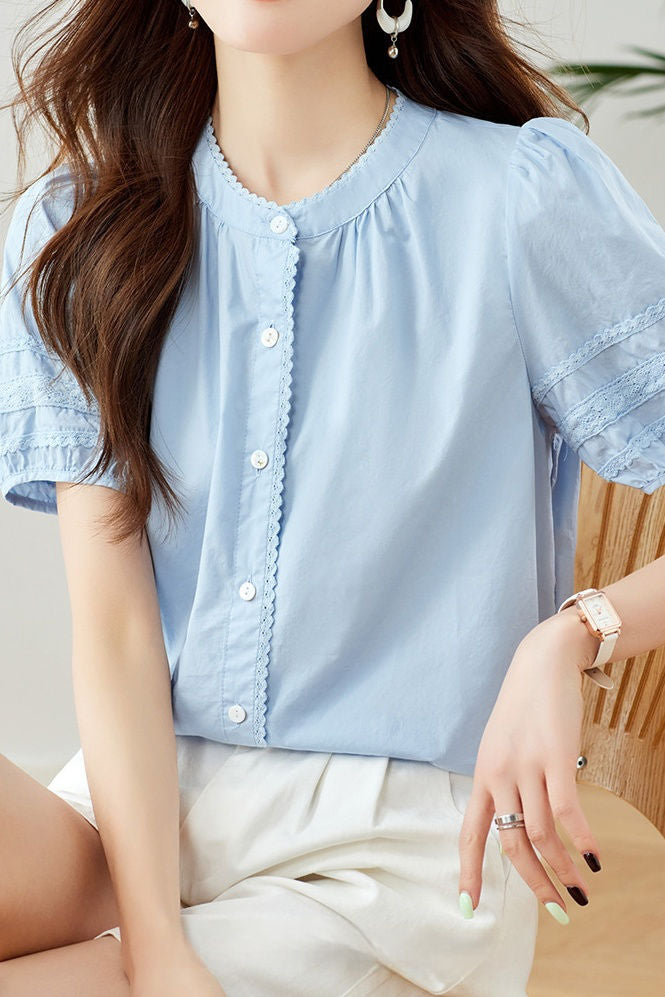 Elegant Commuter Lace Trim Shirt - liwisi