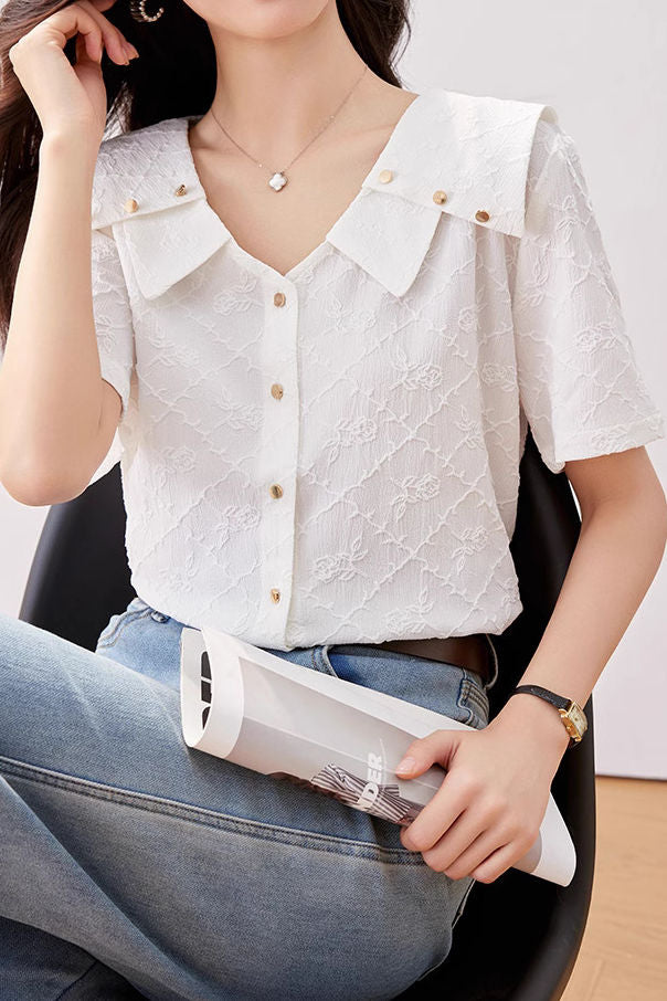 Elegant Commuter Jacquard Double Collar Shirt - liwisi