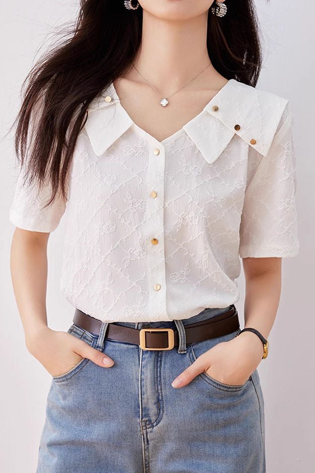Elegant Commuter Jacquard Double Collar Shirt - liwisi