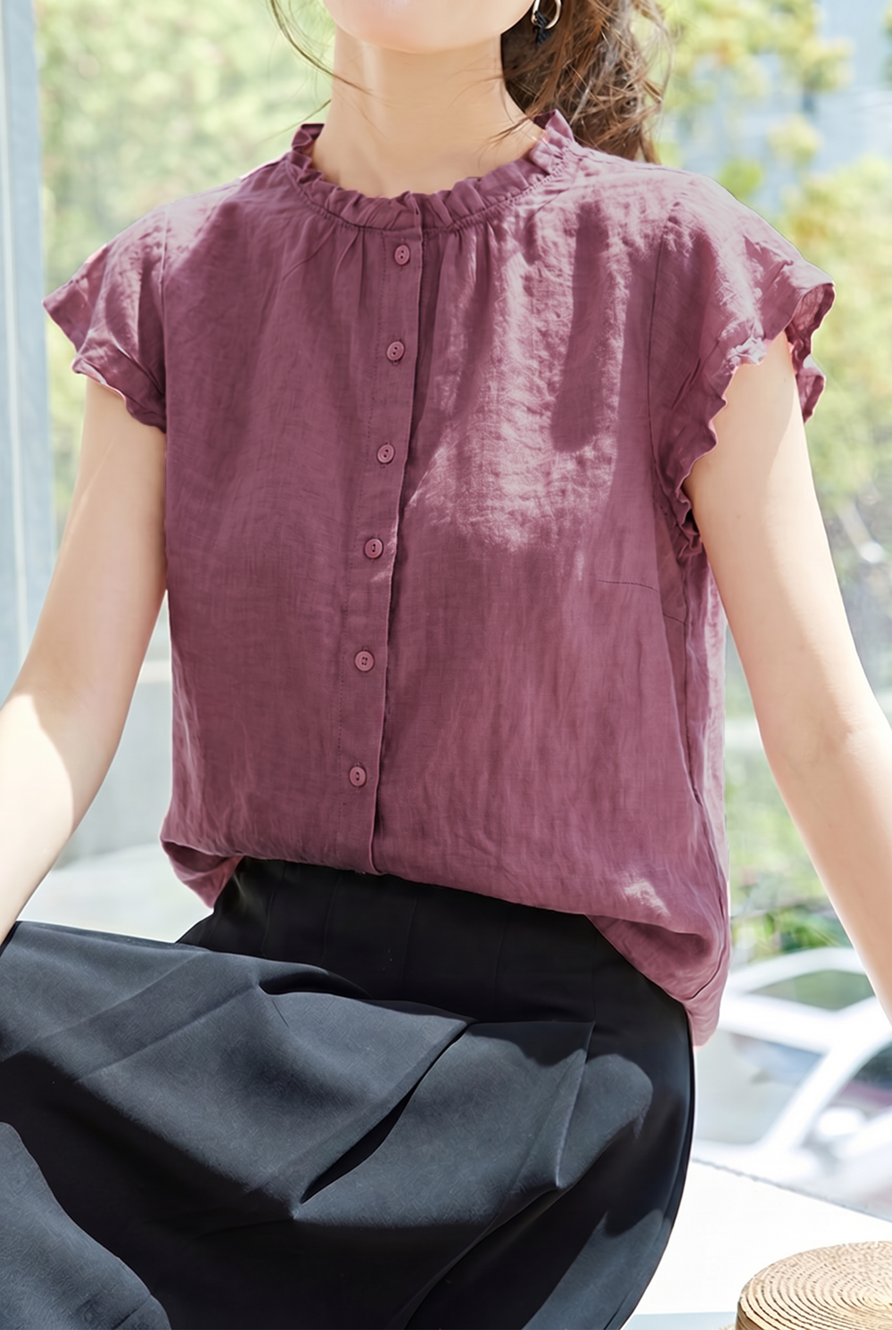 Elegant Ruffled Stand Collar Shirt - liwisi