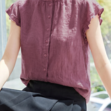 Elegant Ruffled Stand Collar Shirt - liwisi