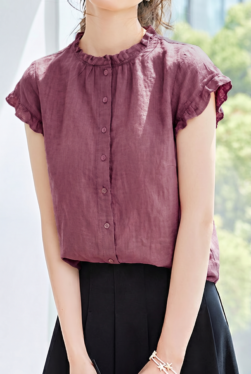 Elegant Ruffled Stand Collar Shirt - liwisi
