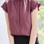 Elegant Ruffled Stand Collar Shirt - liwisi