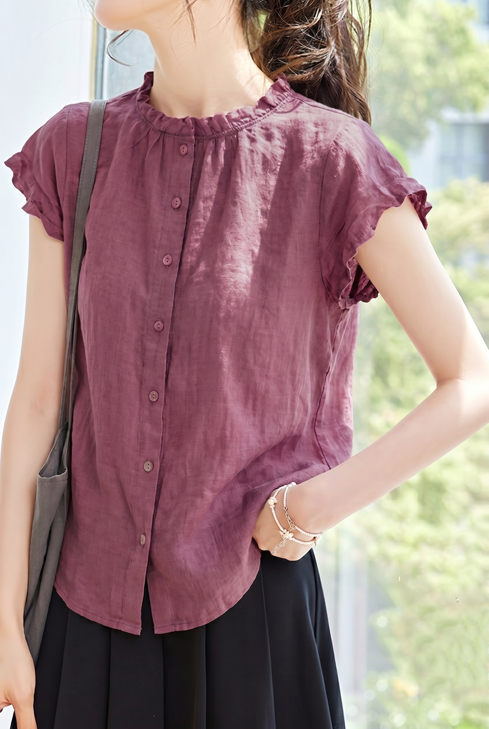 Elegant Ruffled Stand Collar Shirt - liwisi