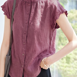 Elegant Ruffled Stand Collar Shirt - liwisi