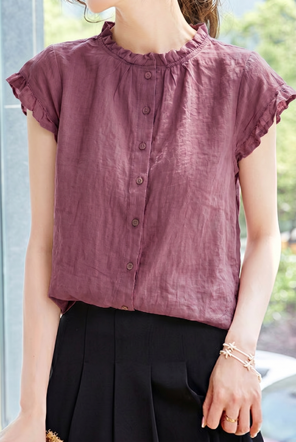 Elegant Ruffled Stand Collar Shirt - liwisi