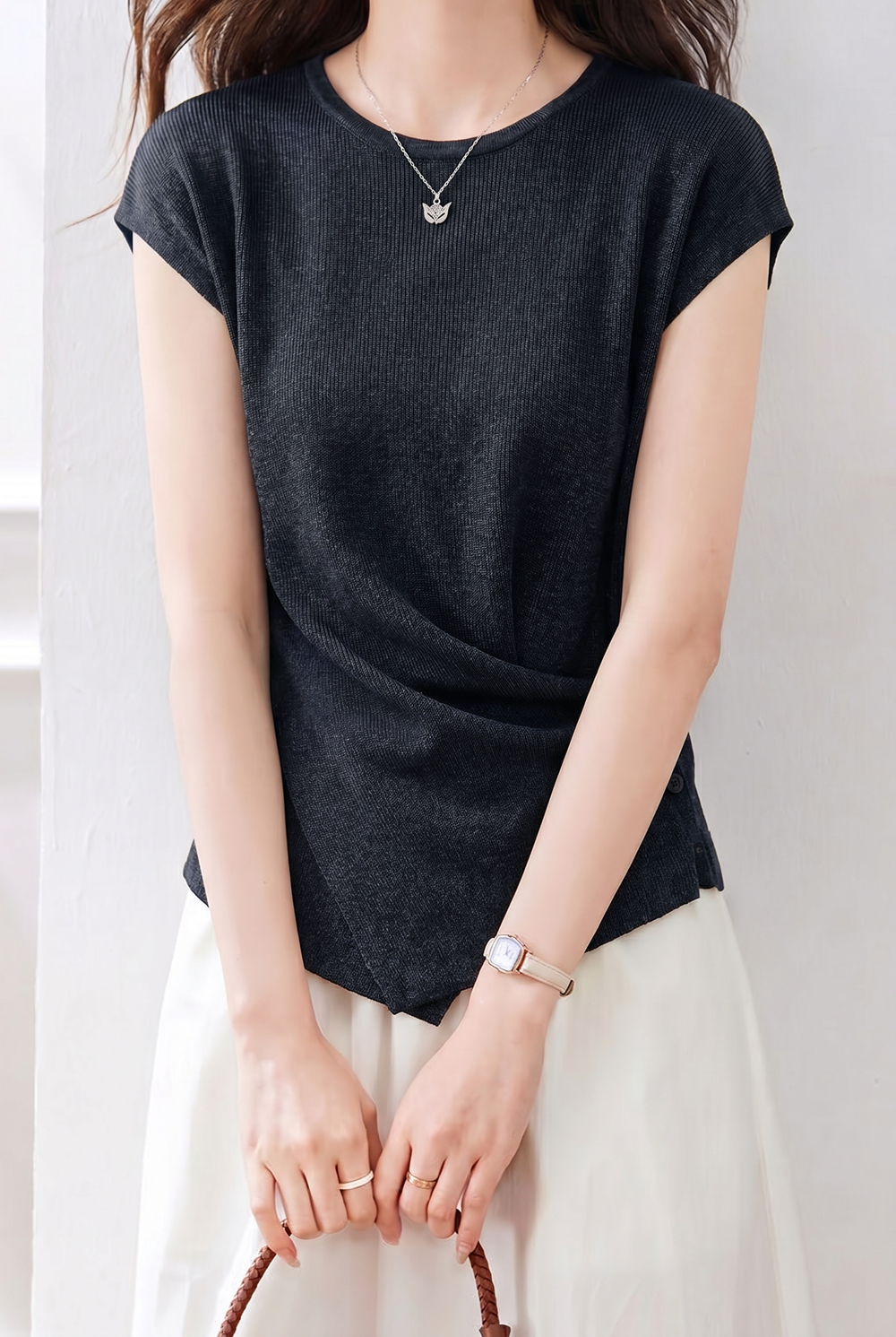 Elegant Irregular Hem Waist Slimming Top - liwisi