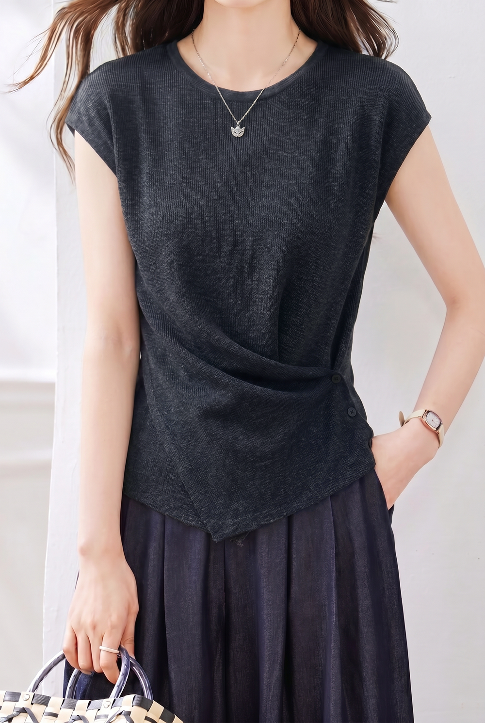 Elegant Irregular Hem Waist Slimming Top - liwisi
