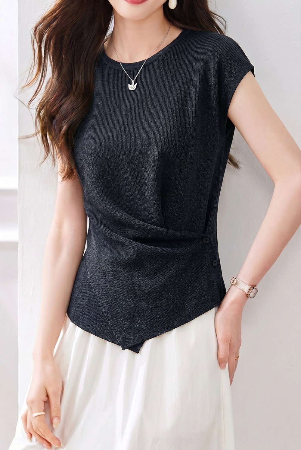 Elegant Irregular Hem Waist Slimming Top - liwisi