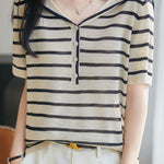 Elegant Navy Collar Color Block Knit Sweater - liwisi