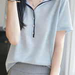 Elegant Navy Collar Color Block Knit Sweater - liwisi