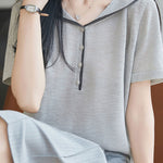 Elegant Navy Collar Color Block Knit Sweater - liwisi