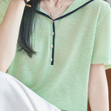 Elegant Navy Collar Color Block Knit Sweater - liwisi