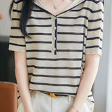 Elegant Navy Collar Color Block Knit Sweater - liwisi