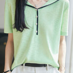 Elegant Navy Collar Color Block Knit Sweater - liwisi