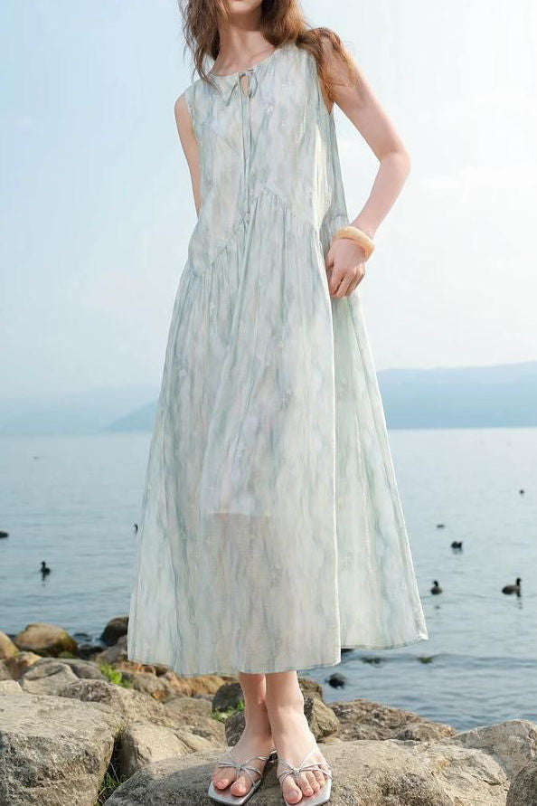 Elegant Sleeveless Floral Tank Dress - liwisi