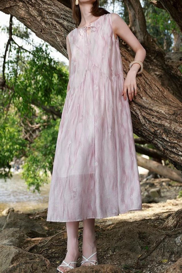 Elegant Sleeveless Floral Tank Dress - liwisi
