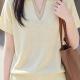 Elegant V-Neck Fake Two-Piece Knit Sweater - liwisi