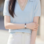 Elegant V-Neck Fake Two-Piece Knit Sweater - liwisi