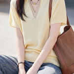 Elegant V-Neck Fake Two-Piece Knit Sweater - liwisi
