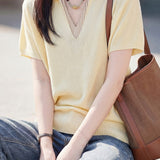 Elegant V-Neck Fake Two-Piece Knit Sweater - liwisi