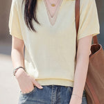 Elegant V-Neck Fake Two-Piece Knit Sweater - liwisi