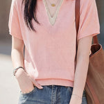 Elegant V-Neck Fake Two-Piece Knit Sweater - liwisi