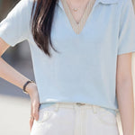 Elegant V-Neck Fake Two-Piece Knit Sweater - liwisi