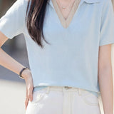 Elegant V-Neck Fake Two-Piece Knit Sweater - liwisi