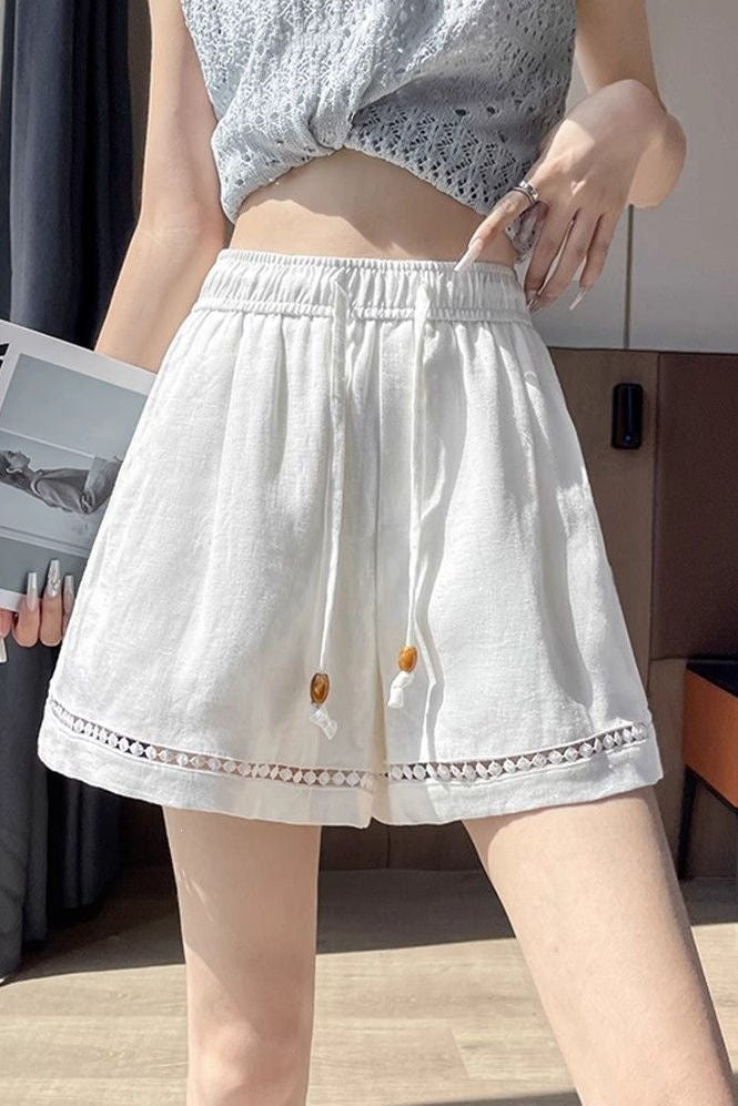 Casual Vacation Exquisite Lace Trim Shorts - liwisi