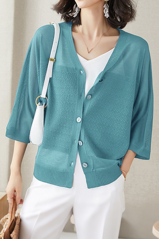 Elegant Commuter V-Neck Batwing Sleeve Knit Sweater - liwisi